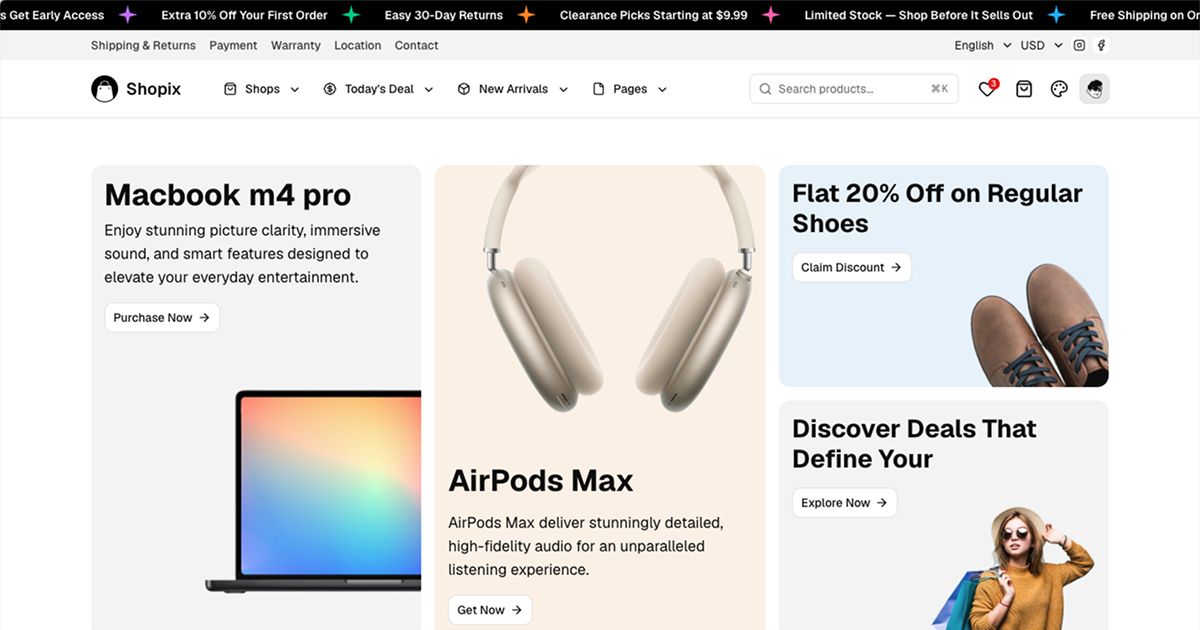 Shopix - Shadcn UI eCommerce Template